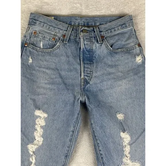 Levi's Womens 501 Jeans‎ Button Fly Distressed Light Wash Size 26x26 - Picture 2 of 15